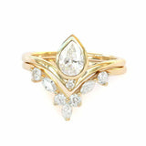 2ct Pear Cut Diamond Curved Chevron Crown Bridal Set Ring 14k Yellow Gold Finish