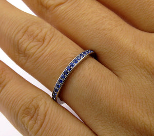 1Ct Round Cut Blue Sapphire Full Eternity Wedding Band 18K White Gold Finish