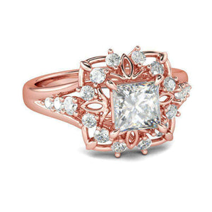 2Ct Cushion Cut Diamond Art Deco Solitaire Engagement Ring 14K Rose Gold Finish