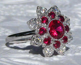 4.5ct Round Cut Pink Ruby Flower Cocktail Engagement Ring 14k White Gold Finish