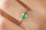 1ct Pear Green Emerald Two Stone Minimalist Engagement Ring 14k Yellow Gold Over