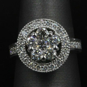 4Ct Round Cut Diamond Floral Design Halo Engagement Ring 14K White Gold Finish