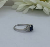 1.6ct Princess Cut Blue Sapphire Diamond Leaf Accent Ring 14k White Gold Finish