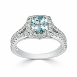 2.3Ct Cushion Cut Blue Aquamarine Split Band Engagement Ring 14K White Gold Over