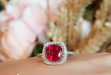 2ct Cushion Brilliant Cut Pink Ruby Engagement Ring 14k White Gold Finish Halo