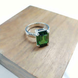 2ct Emerald Cut Green Peridot Braided Shank Solitaire Ring 14k White Gold Finish