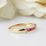 1.5ct Princess Pink Ruby Wedding Band Channel Set Stackable 14k Yellow Gold Over