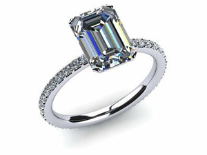 1.5ct Emerald Cut Diamond Accent Halo Solitaire Ring 14k White Gold Finish New