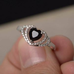 Double Heart Engagement Ring 2ct Heart Cut Black Diamond 14k White Gold Finish