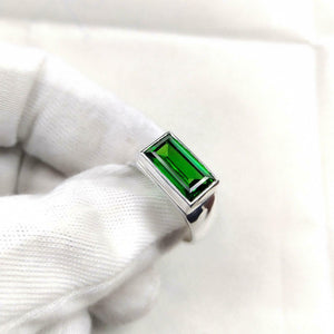 1.4ct Engagement Ring Baguette Cut Green Emerald Solitaire 14k White Gold Finish