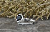 1.6ct Round Black Diamond Engagement Ring 14k White Gold Finish Halo Bridal Set