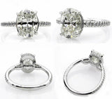 4Ct Oval Cut Diamond Accent Hidden Halo Solitaire Ring 14K White Gold Finish