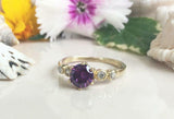 2ct Round Cut Purple Amethyst Five Stone Solitaire Ring 14k Yellow Gold Finish