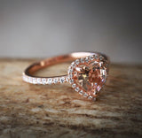 1ct Heart Cut Peach Morganite Engagement Ring 14k RoseGold Finish Halo Solitaire