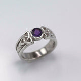 0.5ct Round Cut Purple Amethyst Celtic Trinity Knot Ring 14k White Gold Finish