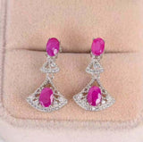 3.5ct Drop Dangle Earrings Oval Cut Pink Ruby Chandelier 14k White Gold Finish