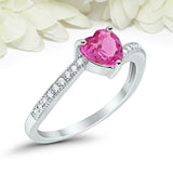 1ct Heart Pink Sapphire Engagement Ring Round Diamond Accent 14k White Gold Over