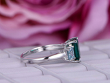 2.3ct Green Emerald Cut Engagement Ring Unique Trilogy 14k White Gold Finish