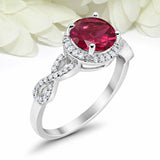 2ct Round Cut Pink Ruby Engagement Ring Twist Shank Halo 14k White Gold Finish