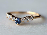 1ct Wedding Band Round Cut Blue Sapphire Curved Stackable 14k Yellow Gold Finish