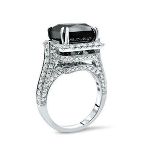 7Ct Princess Cut Black Diamond Queens Vintage Cocktail Ring 14K White Gold Over