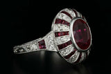 2ct Oval Cut Pink Ruby Engagement Ring Art Deco Milgrain 14k White Gold Finish