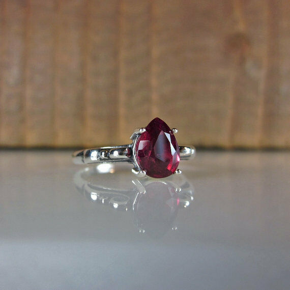 1Ct Pear Cut Pink Ruby Stylish Solitaire Engagement Ring 14K White Gold Finish