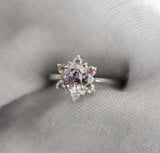 1ct Engagement Ring Round Cut Pink Sapphire Floral Solitaire 14k White Gold Over