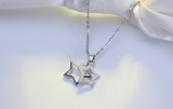 1ct Round Cut Diamond Double Star Party Promise Pendant Chain 14k WhiteGold Over