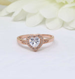 2ct Heart Cut Diamond Engagement Ring Milgrain Halo Solitaire 18k Rose Gold Over