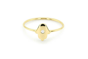 Hamsa Minimalist Engagement Ring 0.1ct Round Cut Diamond 14k Yellow Gold Finish