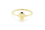 Hamsa Minimalist Engagement Ring 0.1ct Round Cut Diamond 14k Yellow Gold Finish