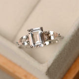 2ct Emerald Cut Peach Morganite Pear Accents Trilogy Ring 14k White Gold Finish