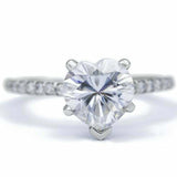 1.3ct Heart Diamond Engagement Ring Round Accent Solitaire 14k White Gold Finish