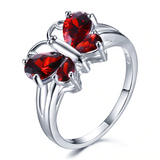 2ct Pear Cut Red Garnet Engagement Ring 14k White Gold Finish Butterfly Design