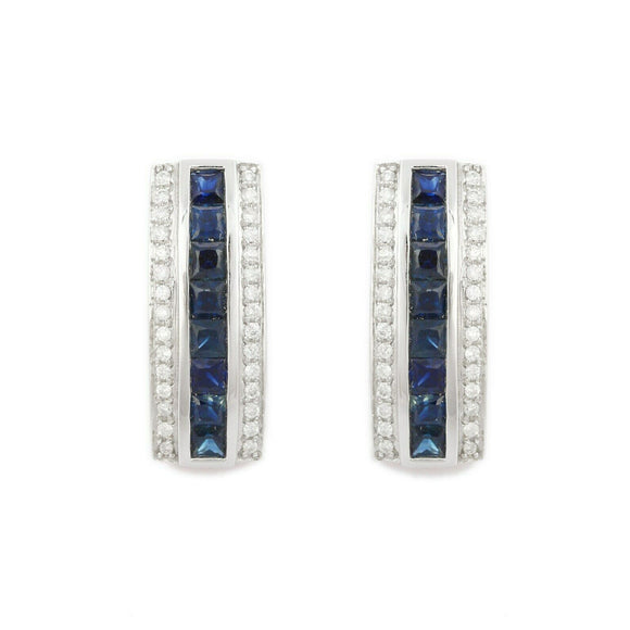 2.5ct Drop Earrings Princess Cut Blue Sapphire Vertical Bar 14k WhiteGold Finish