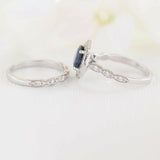 1.2ct Oval Cut Blue Sapphire Bridal Set Engagement Ring 14k White Gold Finish