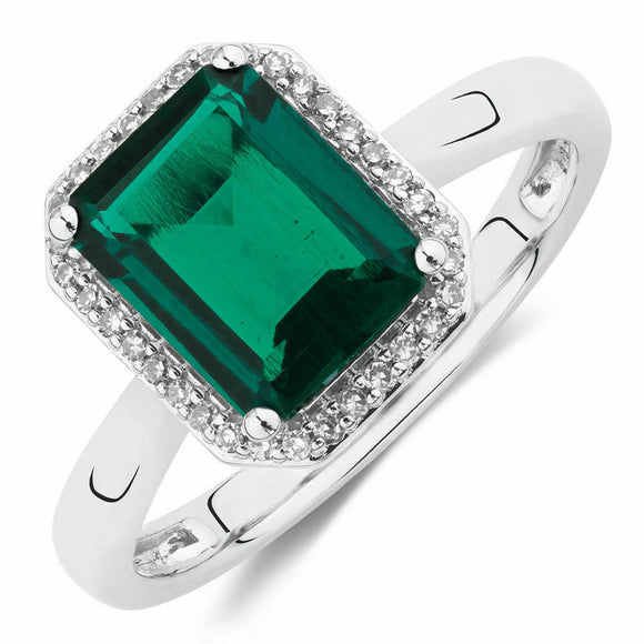 1.6ct Green Emerald Solitaire Halo Women Engagement Ring 14k White Gold Finish