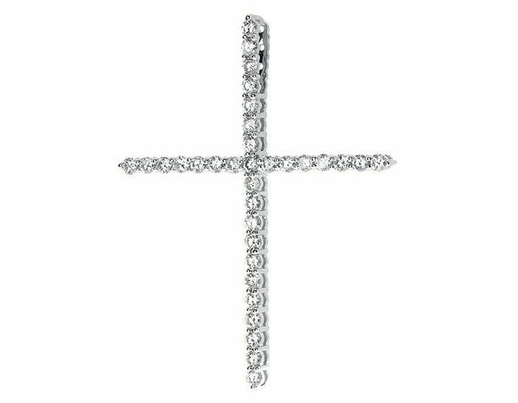 0.35ct Round Cut VVS1D Diamond Pendant One Row Holy Cross 14k White Gold Finish