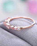 1.5Ct Baguette Cut Pink Sapphire Minimalist Wedding Band 14K Rose Gold Finish