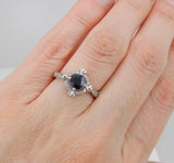 1.5ct Round Cut Blue Sapphire Halo Compass Engagement Ring 14k White Gold Finish