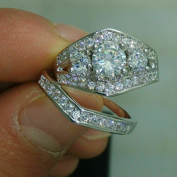 5Ct Round Cut Diamond Bridal Set Art Deco Engagement Ring 14K White Gold Finish