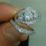 5Ct Round Cut Diamond Bridal Set Art Deco Engagement Ring 14K White Gold Finish