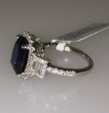 1.5ct Cushion Cut Blue Sapphire 3 Stone Engagement Ring 14k White Gold Finish