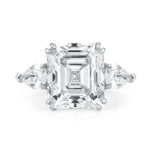 2.4ct Asscher Pear Cut Diamonds Trilogy Engagement Ring 14k White Gold Finish