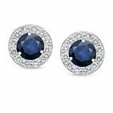 2Ct Round Cut Blue Sapphire Diamond Halo Petite Stud Earring 18K White Gold Over