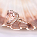 1ct Heart Cut Peach Morganite Halo Solitaire Engagement Ring 14k RoseGold Finish