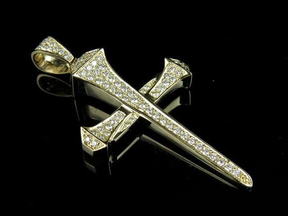 1.2ct Round Cut VVS1D Diamond Pendant Nail Cross 14k Yellow Gold Finish NO CHAIN