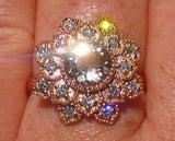 2.7ct Round Cut Peach Morganite Floral Halo Engagement Ring 14k Rose Gold Finish