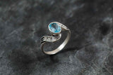 1ct Engagement Ring Oval Cut Blue Aquamarine Leaf Twist Shank 14k WhiteGold Over